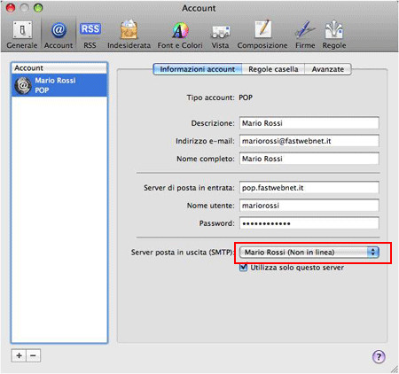 configurare fastweb mail su mac